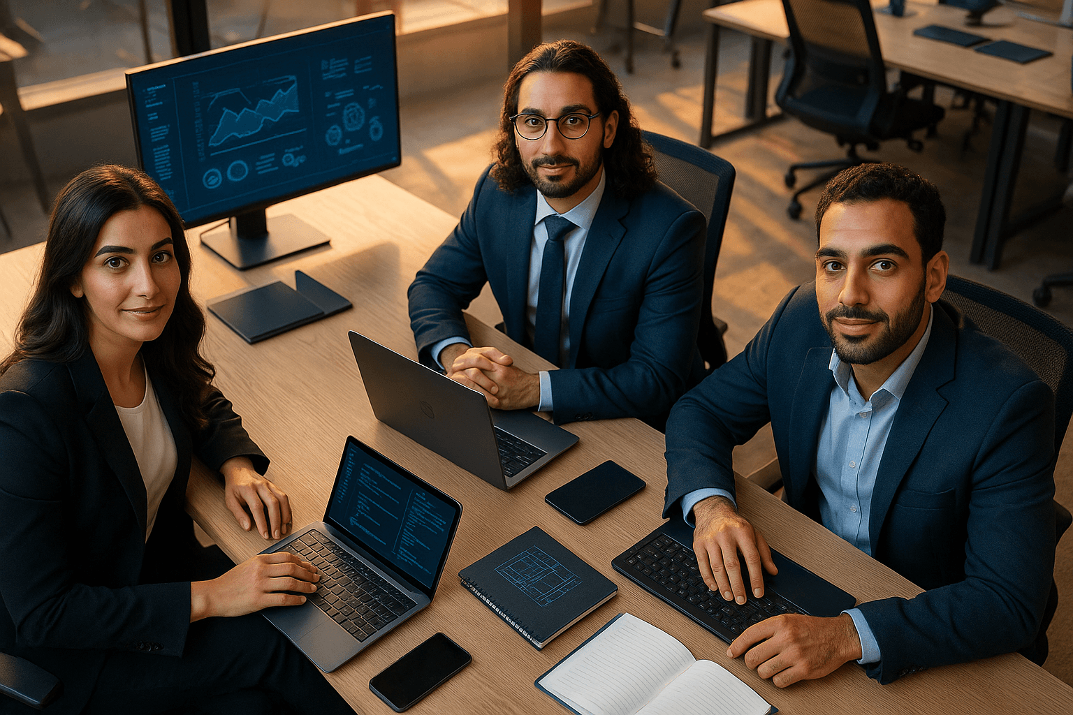 Software product team working around a shared table