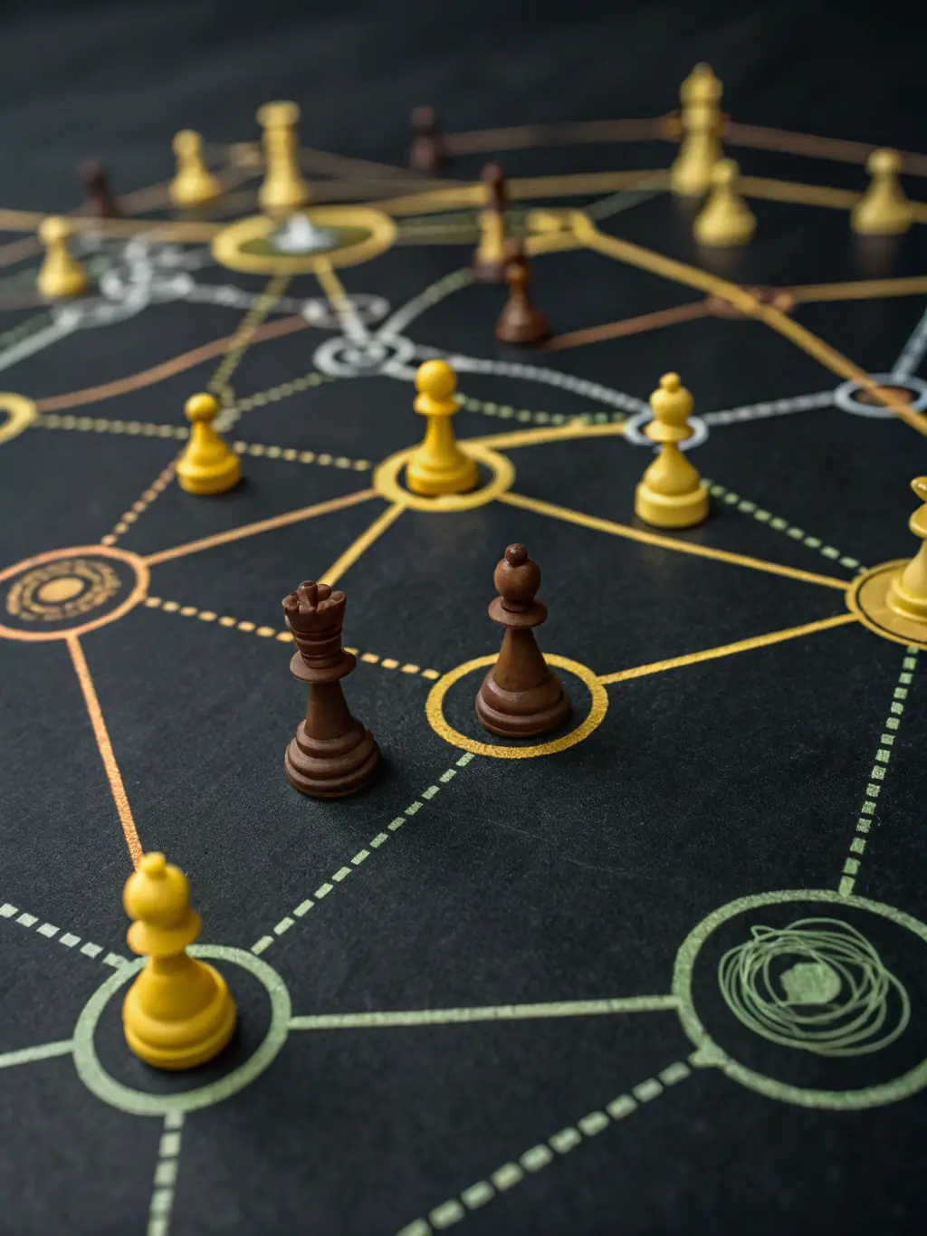 A clean, modern graphic depicting strategic business planning with interconnected nodes representing different departments and goals, symbolizing Oreca Tech's holistic approach.