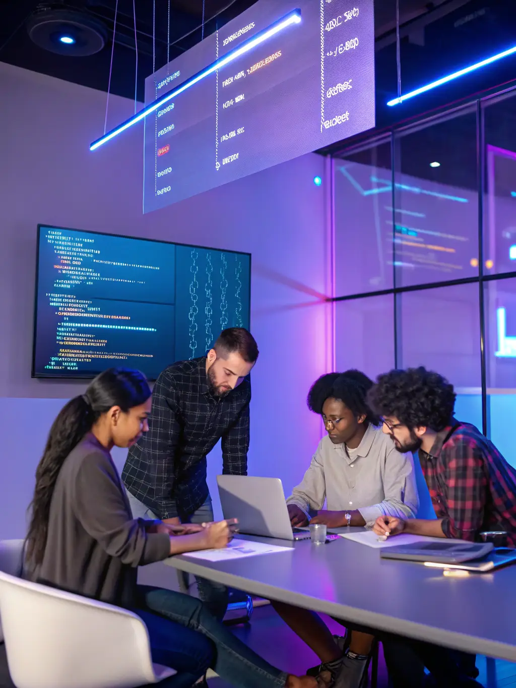 An image showcasing collaboration between development and operations teams, with developers and IT staff working together seamlessly on a project.