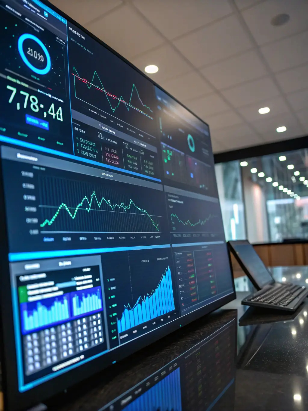 A dashboard displaying real-time monitoring metrics, logs, and performance optimization graphs, illustrating the proactive monitoring and optimization of a system's health and performance.